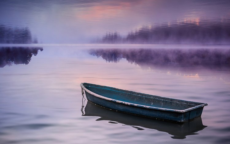 озеро, природа, туман, лодка, lake, nature, fog, boat