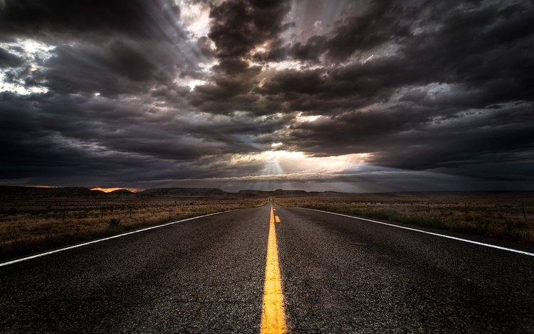 дорога, закат, тучи, road, sunset, clouds
