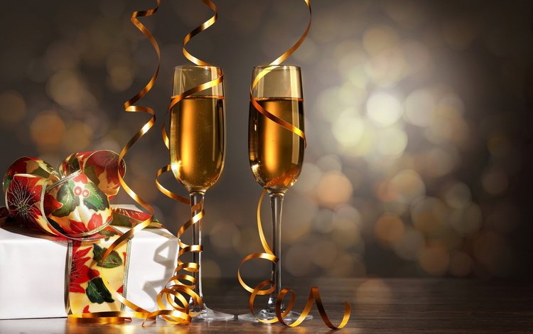 новый год, бокалы, подарок, праздник, коробка, шампанское, new year, glasses, gift, holiday, box, champagne