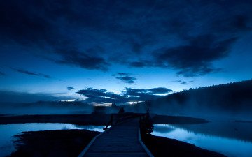 небо, ночь, вода, обои, синий, пейзаж, мост