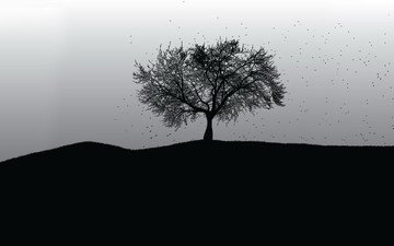 дерево, вектор, черно-белая