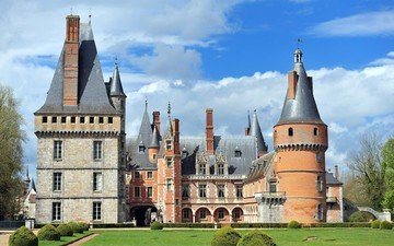 небо, замок, сад, окна, франция, chateau de maintenon, maintenon, шато де ментенон