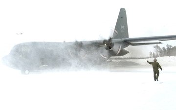снег, зима, самолет, lockheed c-130 hercules