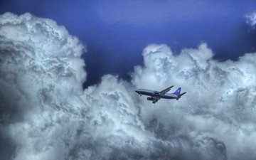 небо, облака, самолет
