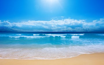 волны, песок, пляж, лето, отдых