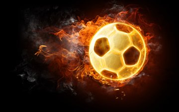 футбол, огонь, черный фон, мяч