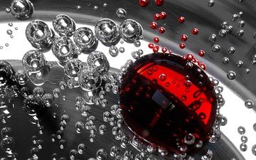 вода, капли, пузыри, красный, пузырьки, жидкость, 3d графика