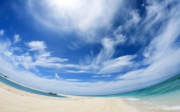 облака, вода, песок, панорама