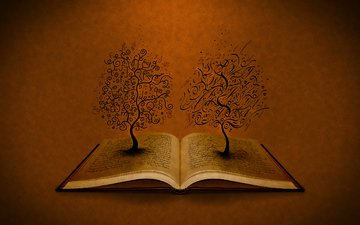 деревья, буквы, книга
