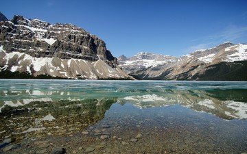 озеро, горы, зима, лёд, канада, национальный парк банф