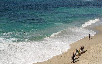 волны, море, песок, пляж, люди, серфинг, пена, волные, серферы