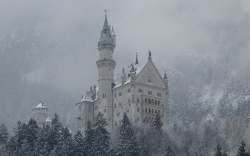 горы, снег, зима, замок