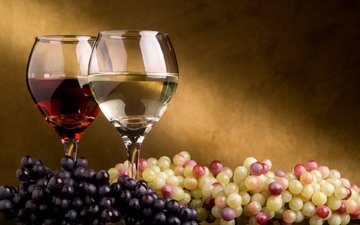 виноград, вино, бокалы