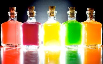 свет, разноцветные, цвет, флаконы, бутылочки