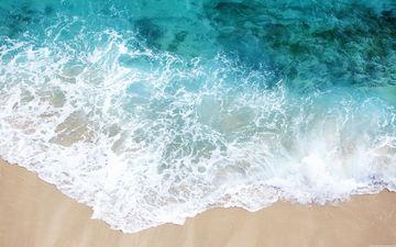 вода, берег, песок, пляж, волна, сверху, прибой, пена, бирюзовый
