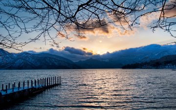 облака, озеро, горы, the lake at nikko