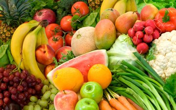 цвета, лето, еда, фрукты, овощи
