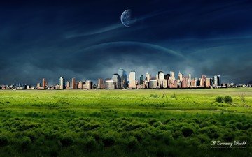 трава, планета, город, dreamy world