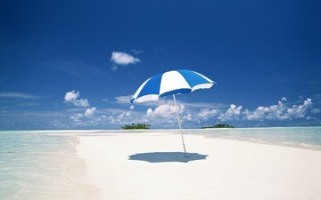 облака, берег, море, песок, зонт