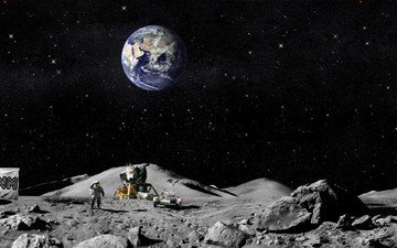 земля, луна, флаг, астронавты, американцы