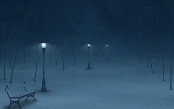 ночь, фонари, зима