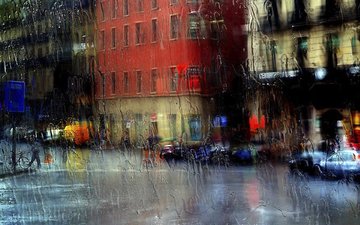 город, улица, дождь, стекло