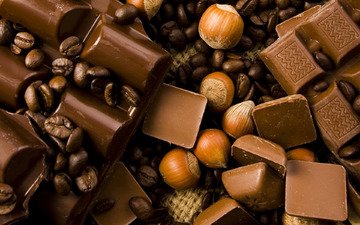 шоколад, сладкое, кофейные зерна, лесной орех, в шоколаде, сладенько
