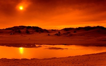 закат, песок, оранжевый