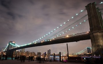 огни, люди, мост, нью-йорк