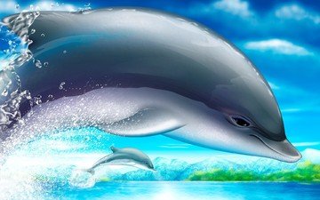 рисунок, дельфин