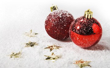 снег, новый год, шары, зима, настроение, макро, новогодние обои, праздники, праздничные обои, рождество, рождественские обои