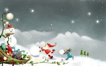 рисунок, новый год, вектор, снеговик, праздник, рождество