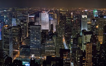 ночь, небоскребы, нью-йорк