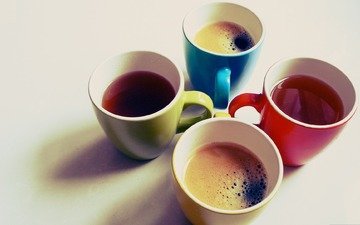 арт, обои, цвета, фото, фон, кофе, кружки, разное, чай, яркие, чашки