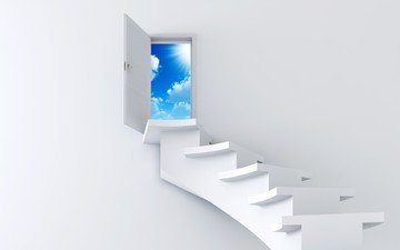 небо, лестница, дверь, белый
