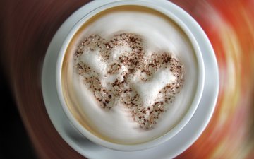 кофе, сердце, любовь, чашка, капучино