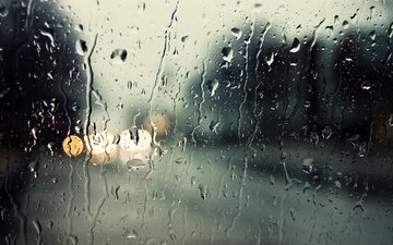 капли, дождь, стекло, размытие