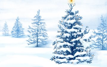 рисунок, снег, новый год, елка, зима