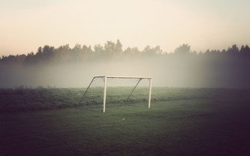 лес, футбол, туман, поле, ворота