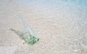 вода, пляж, волна, бутылка