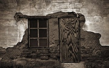 дверь, разное, окно, старый дом, ветхая стена, retro wallpapers