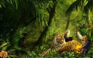 тигр, рисунок, животные, красота, джунгли