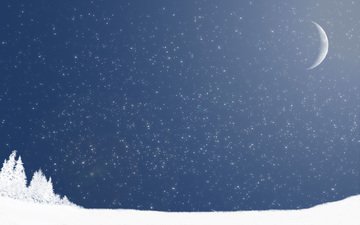 снег, зима, луна, минимализм