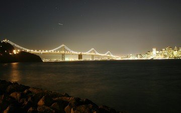 ночь, река, мост
