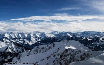 небо, горы, снег, альпы