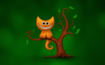 дерево, зелёный, улыбка, кот, юмор, чеширский кот