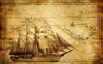 корабль, парусник, карта, пират, фрегат