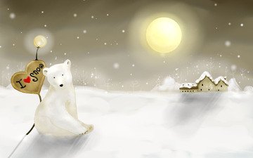 снег, новый год, зима, медведь