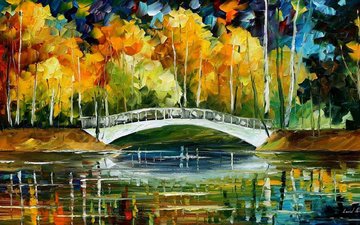 мост, осень, white bride new oil, картина маслом