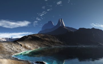 озеро, горы, скалы, панорама